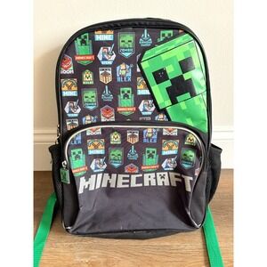 Minecraft Backpack Black‎ Green Creeper Steve Alex Zombie Cartoon Medium School